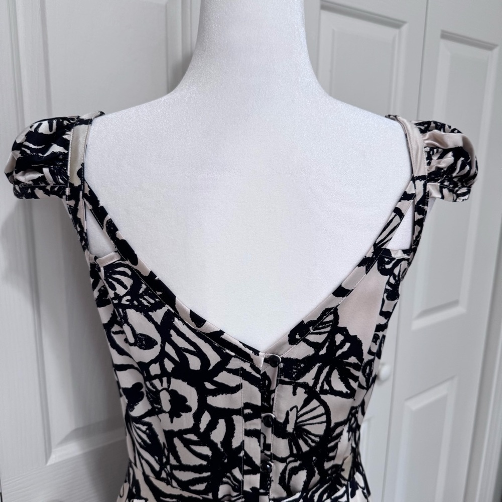 Tracy Reese 100% Silk Black Ivory Belted Drop Waist Midi Dress 8 - Picture 8 of 16